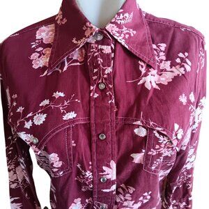 Vintage Lee Womens Western Shirt 1970's Boho Hippy Floral Cowgirl Snapper USA